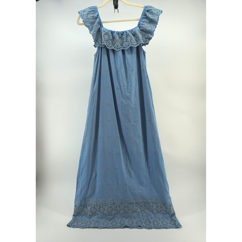 Christy Dawn Mairin Eyelet Maxi Dress Cottagecore Prairie Boho Ruffle Blue OS - Picture 6 of 15